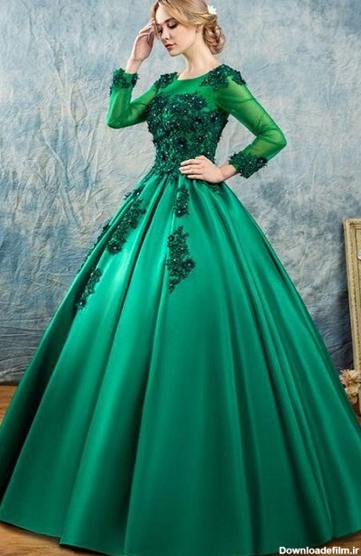 مدل لباس مجلسی پف دار سبز
