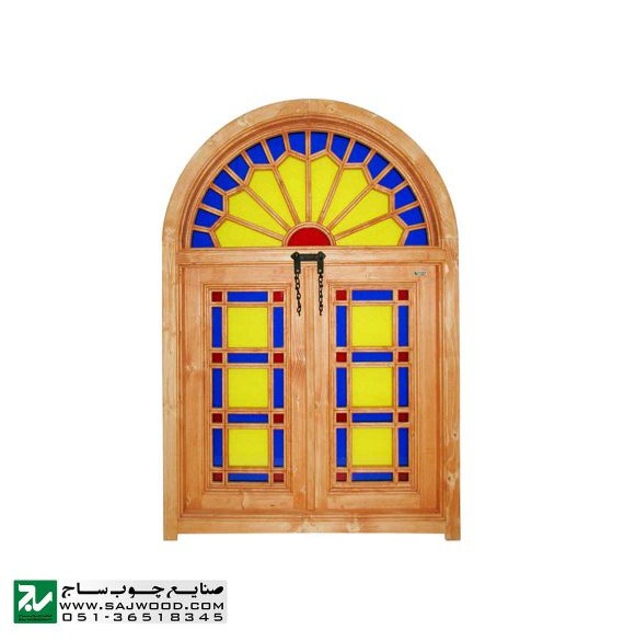 پنجره چوبی سنتی ارسی شیشه رنگی صنایع چوب ساج مدل W201