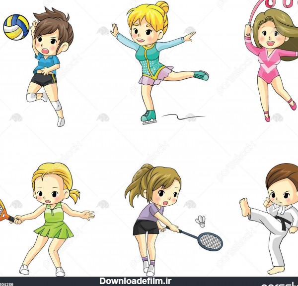 کارتون نماد دختران ورزشکار در انواع مختلف ورزشی بردار 1304286