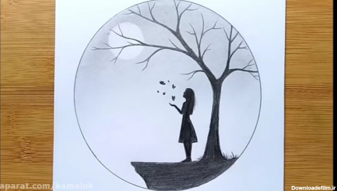 طراحی - دختر ، پروانه و ماه