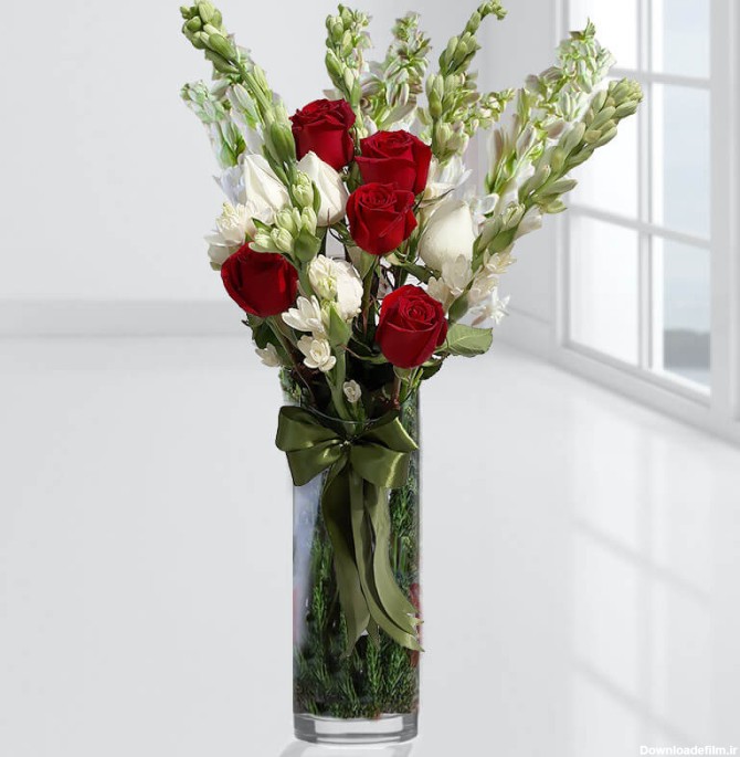 گلدان گل مریم و رز | ترکیب مریم و رز در گلدان شیشه ای | ارسال به ...
