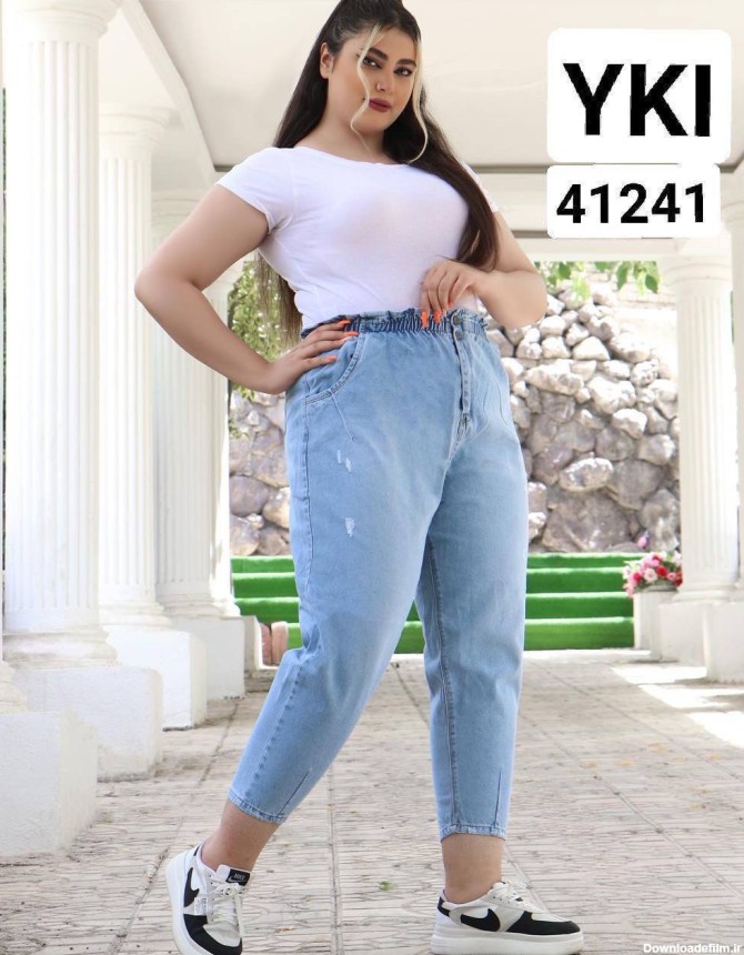 شلوار جین مام فیت سایز بزرگ زنانه رنگ روشن کد 41241 - فروشگاه ...