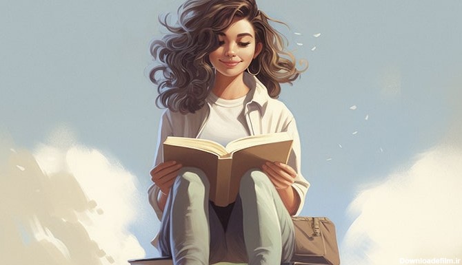 تصویر کارتونی دختر جوان در حال کتاب خواندن | فری پیک ایرانی ...
