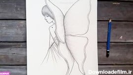 آموزش نقاشی دختر که بال پروانه در پشت دارد