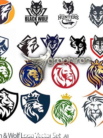 دانلود مجموعه لوگو شیر و گرگ وکتور لایه باز Lion & Wolf Logo ...