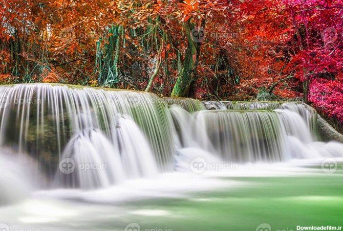 دانلود عکس آبشار زیبا از طبیعت جنگل های رنگارنگ عمیق | اوپیک