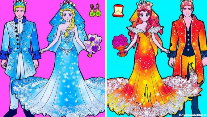 انیمیشن لباس عروسی السا و لباس پرنسس منجمد و آتش