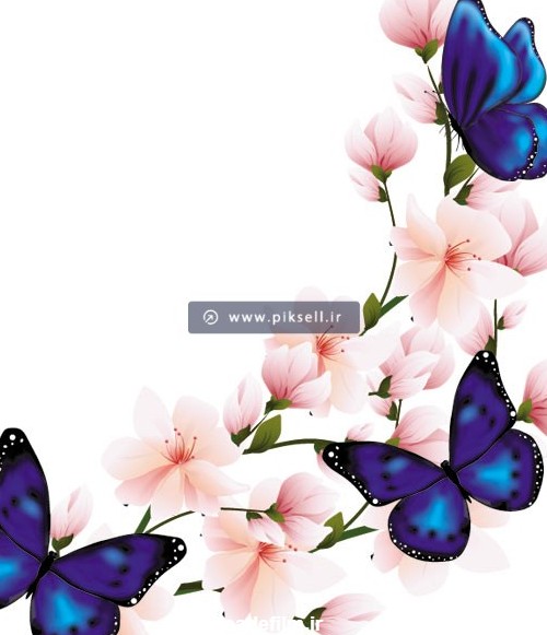 دانلود وکتور شکوفه های بهاری و پروانه های رنگی
