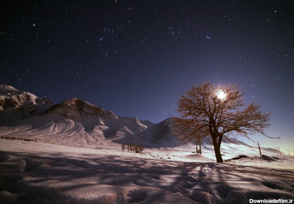تصویر شب مهتابی در زمستان