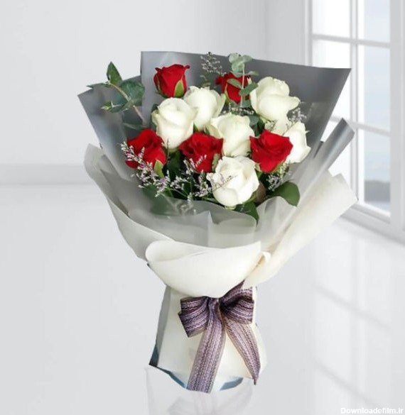 سفارش گل اینترنتی- دسته گل رز سفید و قرمز