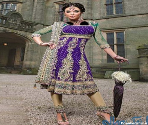 لباس هندی دخترانه با خرجکار طلایی