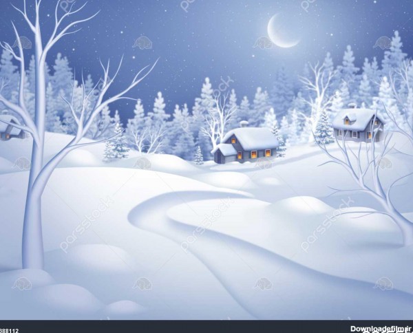 فصل زمستان چشم انداز افقی تصویر نیمه شب روستای کوچک است 1388112