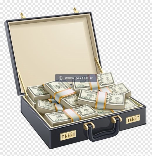 تصویر png دوربری شده چمدان پر از پول و اسکناس های دلار