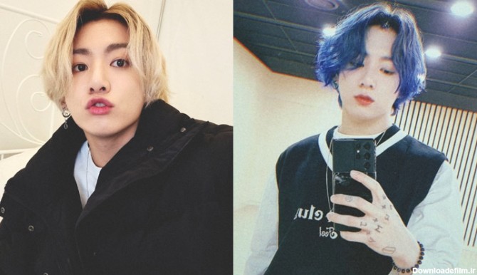 فرق جونگ کوک با موهای بلوند و موهای آبی اش - عکس ویسگون