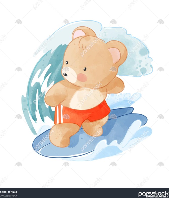 تصویر خرس کارتونی زیبا در حال موج سواری 1576253