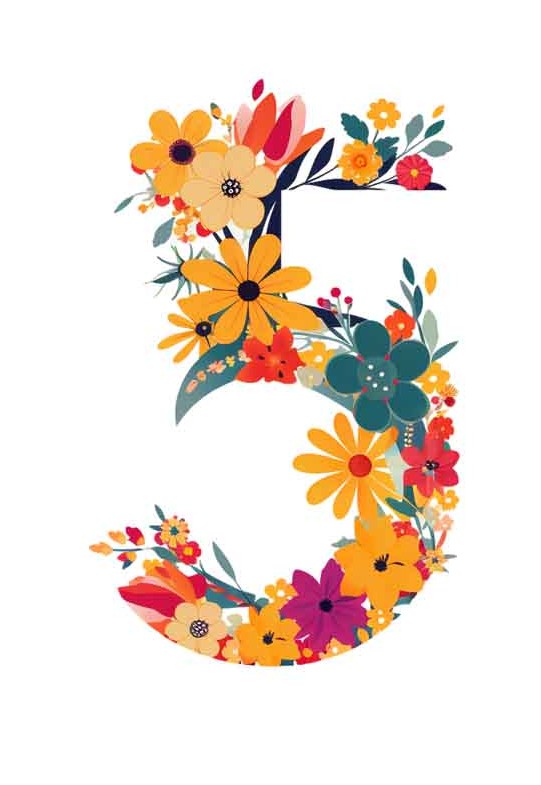 دانلود طرح عدد 5 گل های رنگی