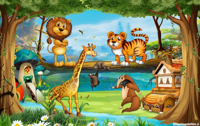 طرح کودکانه از جنگل و حیوانات