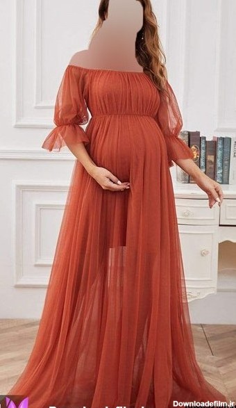 مدل لباس مجلسی حاملگی با پارچه گیپور