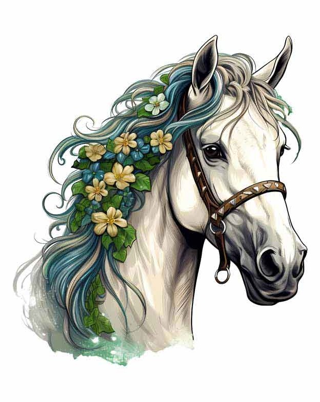 دانلود طرح اسب سفید با یال گلدار