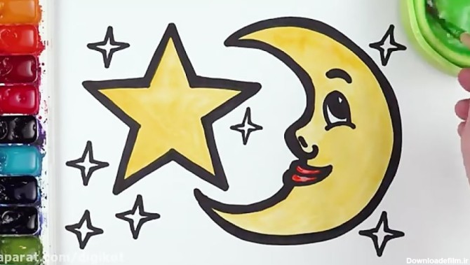 آموزش نقاشی به کودکان - هلال ماه و ستاره