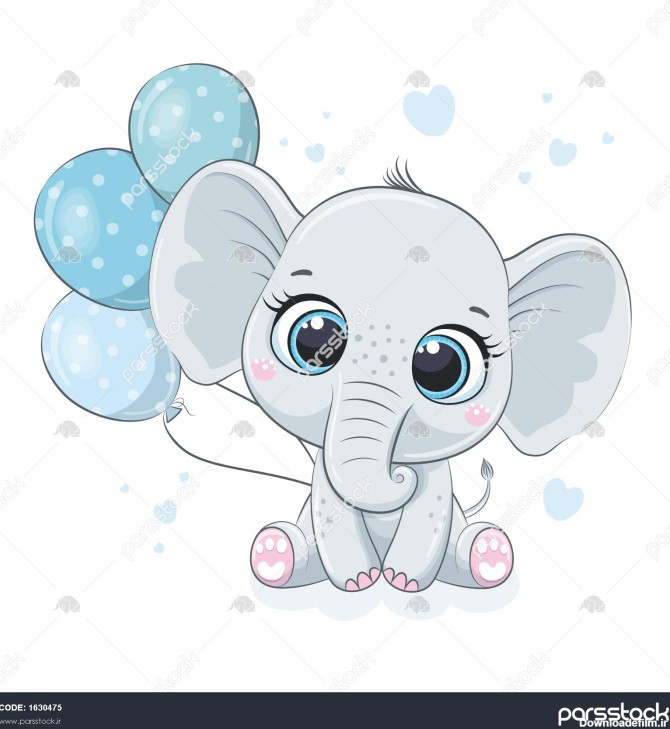 بچه فیل ناز با بادکنک تصویر وکتور برای حمام نوزاد کارت تبریک دعوت ...