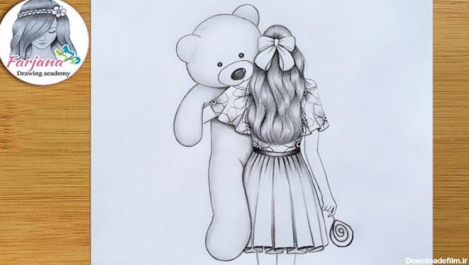نقاشی دختر با خرس عروسکی - آموزش نقاشی