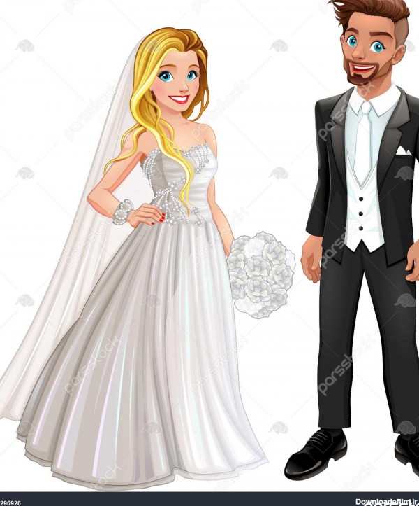 عروس و داماد در روز عروسی شخصیت های کارتونی بردار جدا شده 1296926