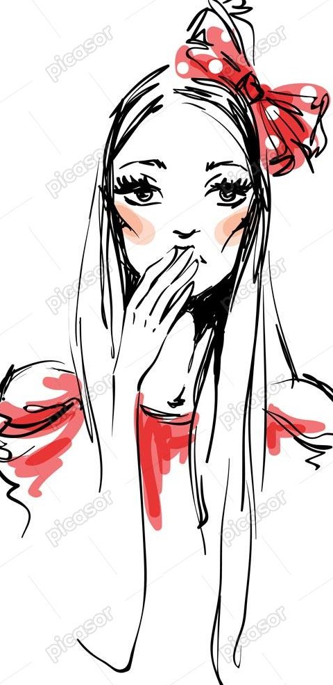 وکتور نقاشی دختر با پاپیون و لباس قرمز » پیکاسور