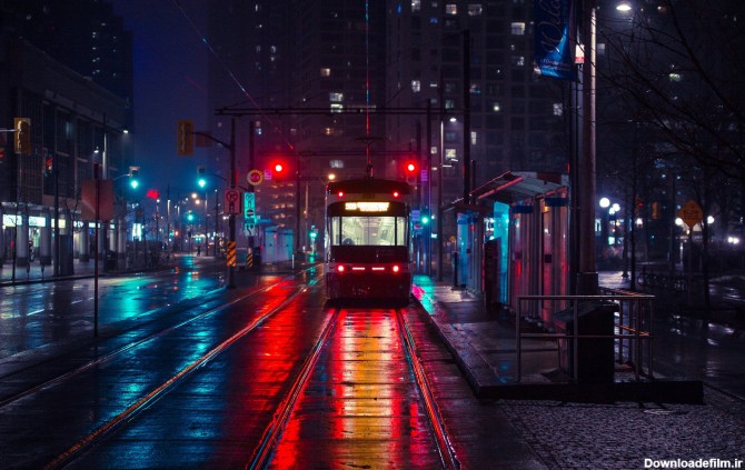 والپیپر خیابان زیبا در شب بارانی | پس زمینه