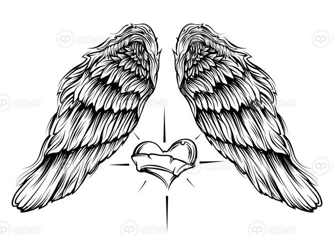 دانلود وکتور بال های فرشته با قلب عالی برای پروژه تاتو یا تصویر ...