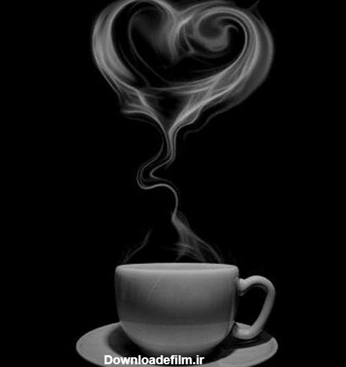 عکس پروفایل سیاه سفید به شکل قلب با بخار فنجان قهوه