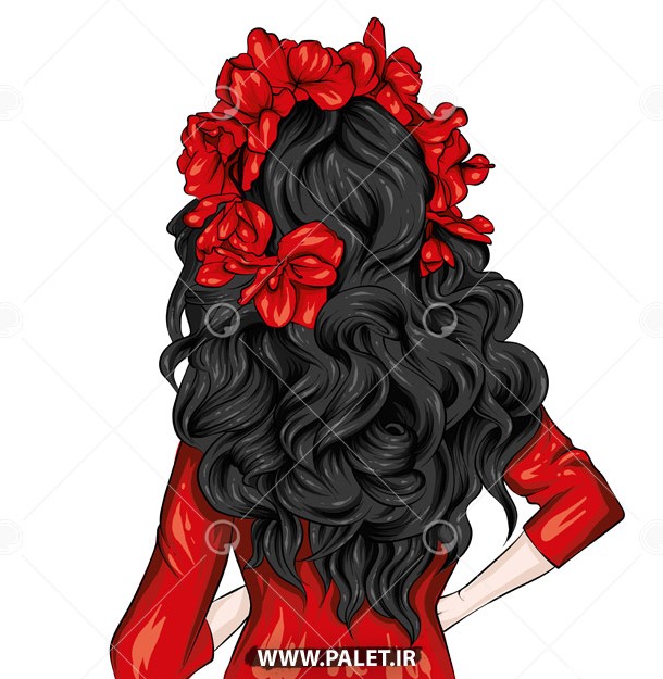 وکتور دختر مو بلند با لباس قرمز
