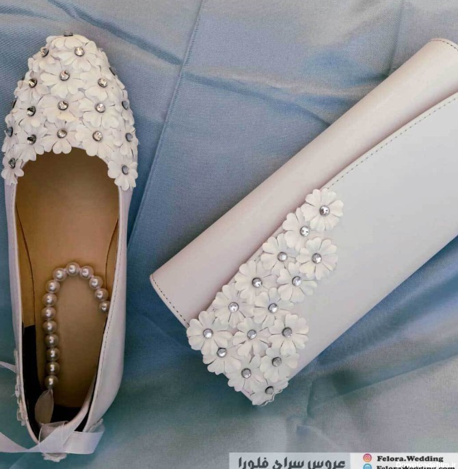 ست کیف و کفش کالج عروس مدل گل و نگین | کد 0321