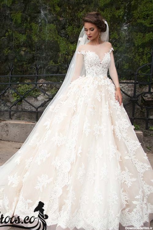 لباس عروس عاشقانه سفید دوست داشتنی - عکس ویسگون