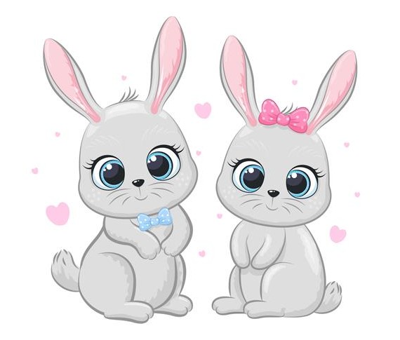یک جفت خرگوش بامزه با قلب تصویر برداری کارتونی 1656601