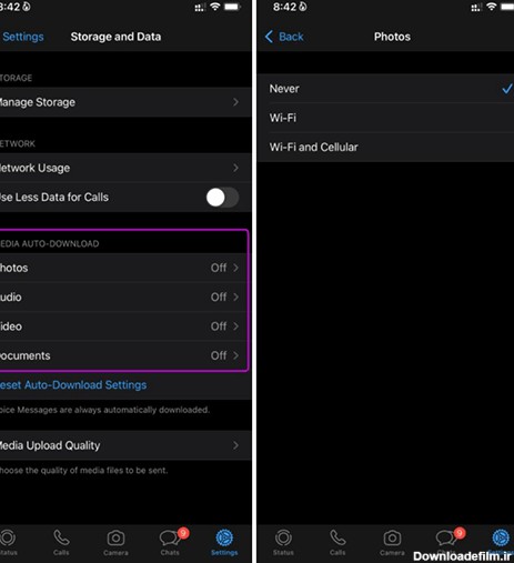 ذخیره خودکار عکس واتساپ در گالری ایفون