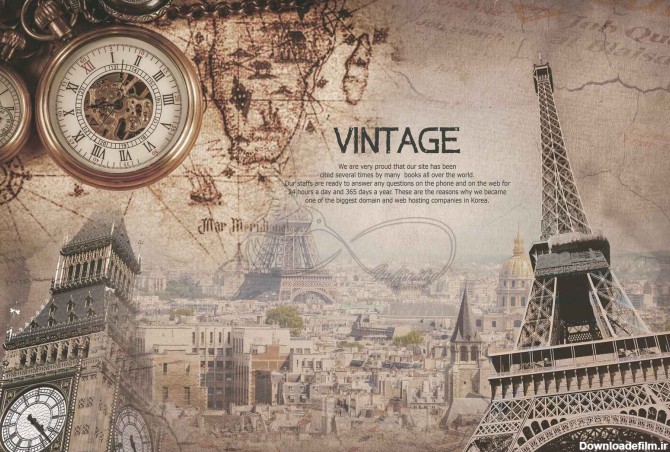 دانلود طرح لایه باز پوستر دیواری برج ایفل و شهر پاریس و ساعت