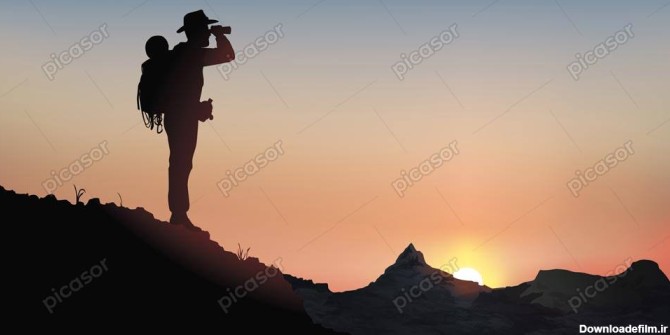 وکتور مرد کوهنورد با دوربین دوچشمی - وکتور پس زمینه کوهنوردی و ...