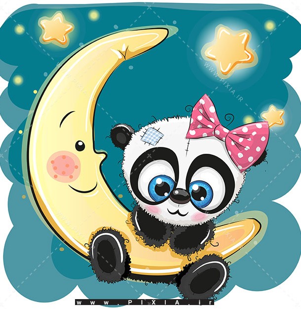 تصویر eps کارتونی پاندا روی ماه - وکتور برداری کودکانه پاندای روی ماه