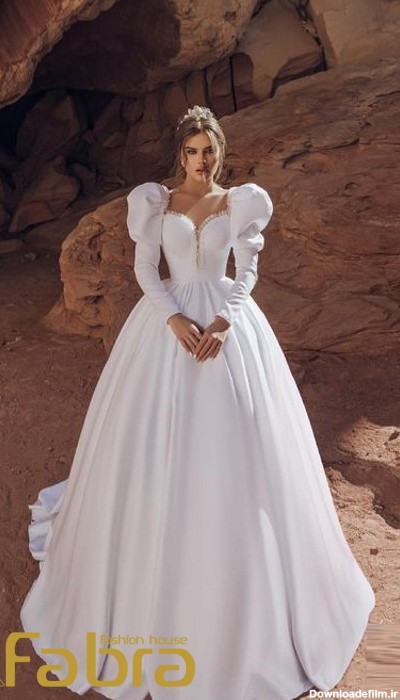عکس لباس عروس ساده آستین دار