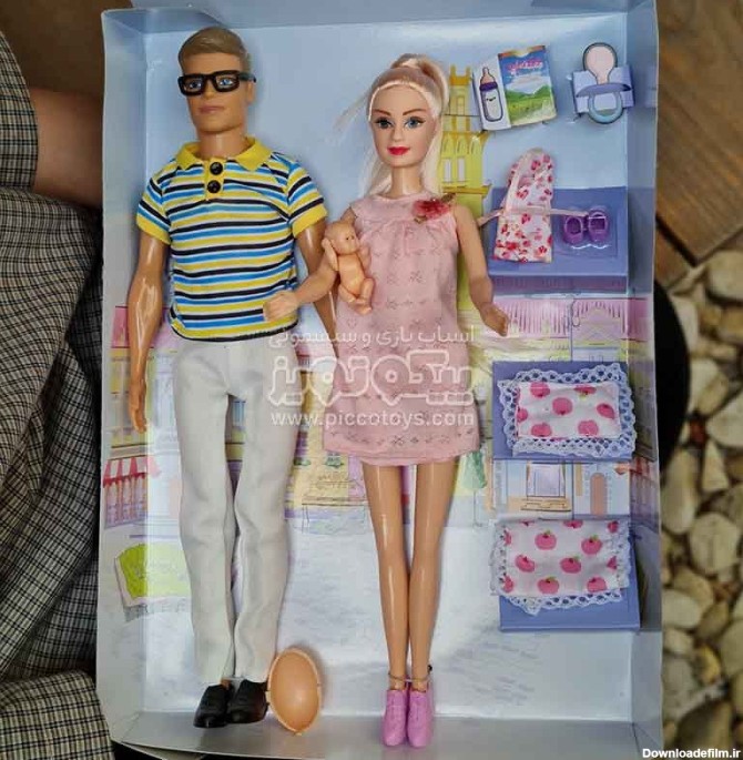 عروسک باربی حامله با شوهر مدل دفا با لباس صورتی کد 8349