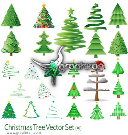 دانلود تصاویر وکتور انواع درخت کریسمس Christmas Tree Vector