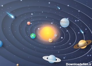 دانلود وکتور کاغذ هنر پس زمینه دایره منظومه شمسی سیارات در حال چرخش به دور خورشید هستند تصویر برداری کهکشان پر از ستاره است