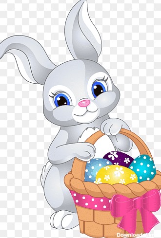 خرگوش خاکستری سبد نگهدارنده با تصویر تخم مرغ، خرگوش عید پاک ...