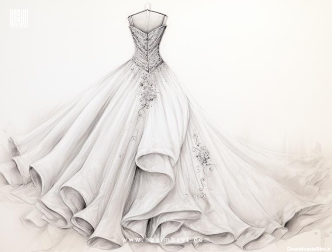 طراحی لباس عروس روی کاغذ