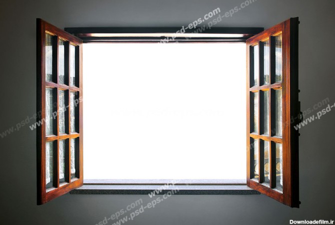 عکس با کیفیت نمایی از پنجره چوبی باز شده از داخل ساختمان - لایه ...