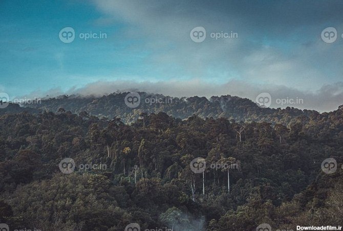 دانلود عکس نمای صبحگاهی منظره کوه با مه در آسمان و | اوپیک