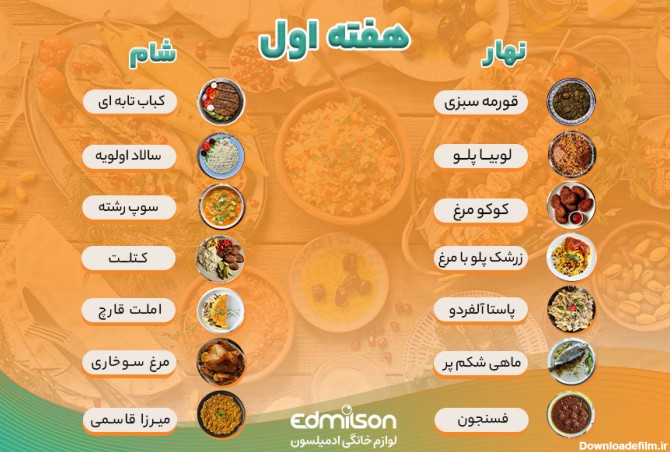 جدول لیست غذاهای ایرانی ؛ 130 غذای خوشمزه برای ناهار و شام