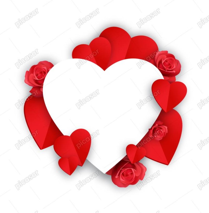 وکتور قلب سفید اطراف قلبهای قرمز و گل سرخ رز عشق » پیکاسور