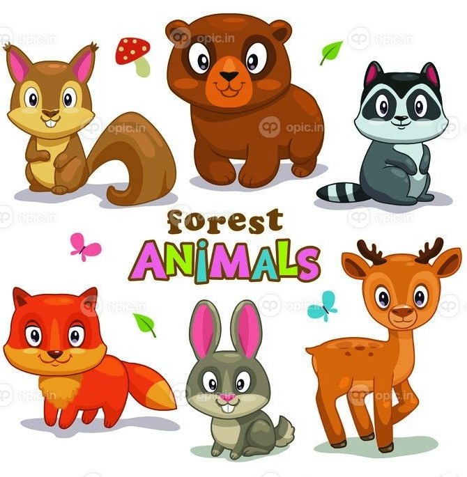دانلود مجموعه حیوانات ناز جنگل کارتونی ، تصویر برداری کودکانه | اوپیک